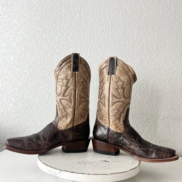 Rod Patrick Mens Cowboy Boots 9.5AA Antique Mocha Bison Brown Western Blunt Toe - Picture 7 of 12